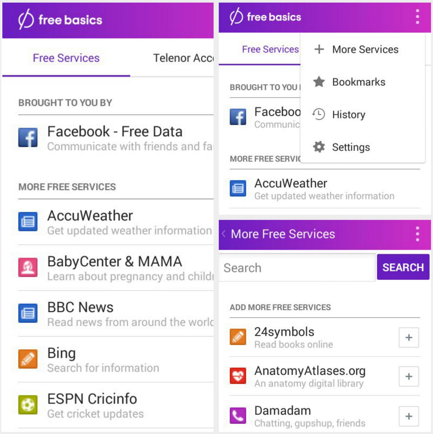 Facebook prominence in Free Basics